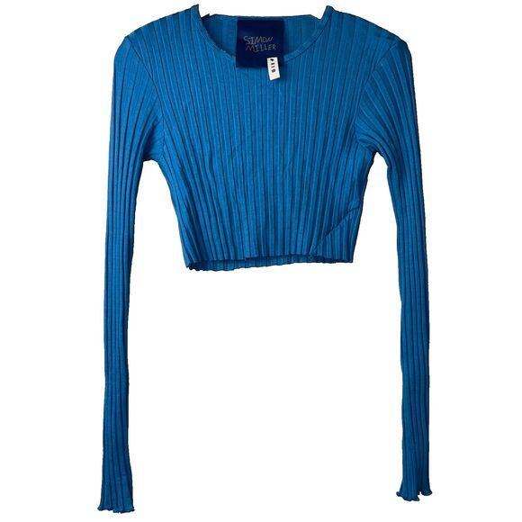 Simon Miller Rib Top S Oasis Blue Long Sleeve Cropped Y2K Rave Clubwear - Picture 1 of 12